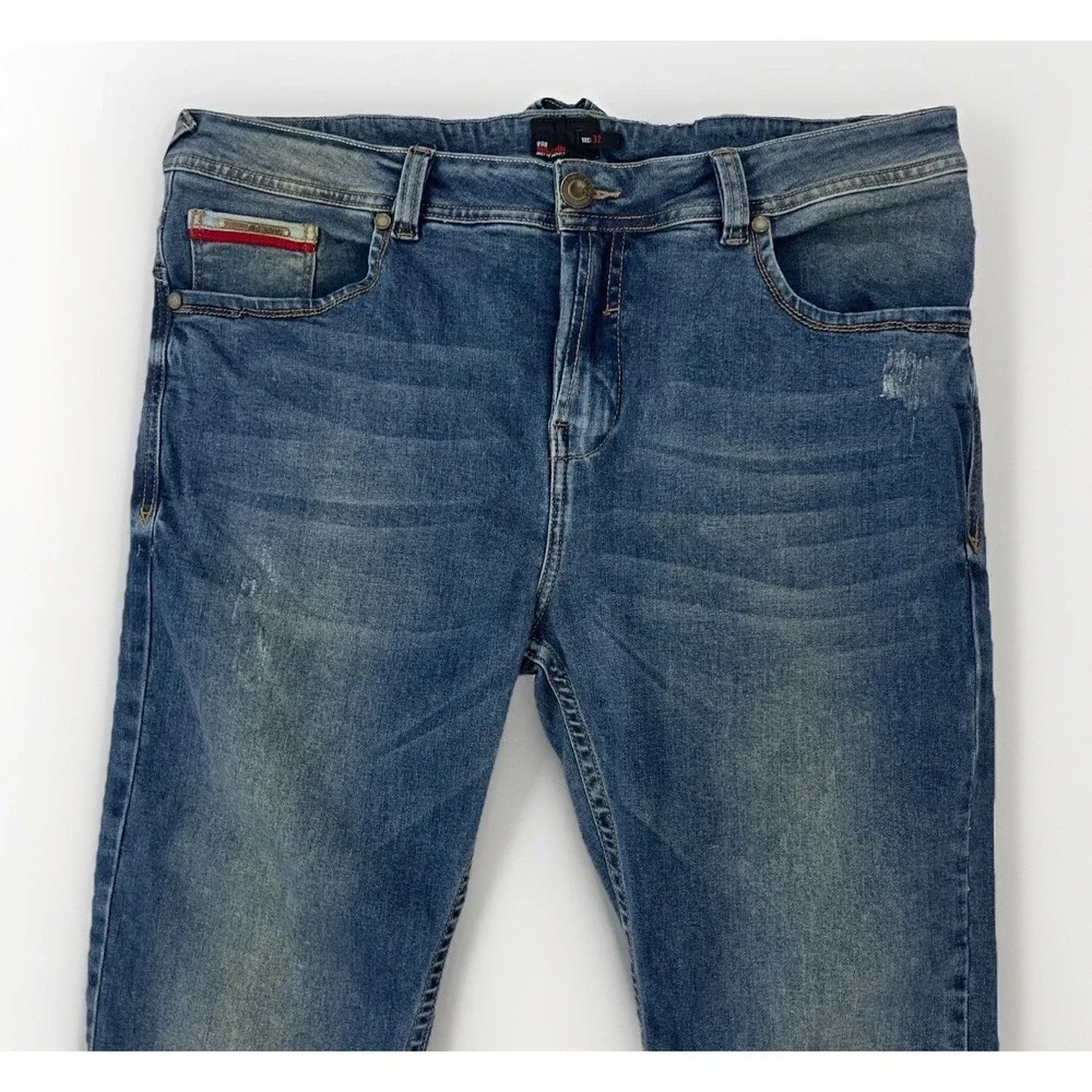 Big‎ John Skinny Jeans Sz 32x29 Blue Distressed Stretch Denim Mens